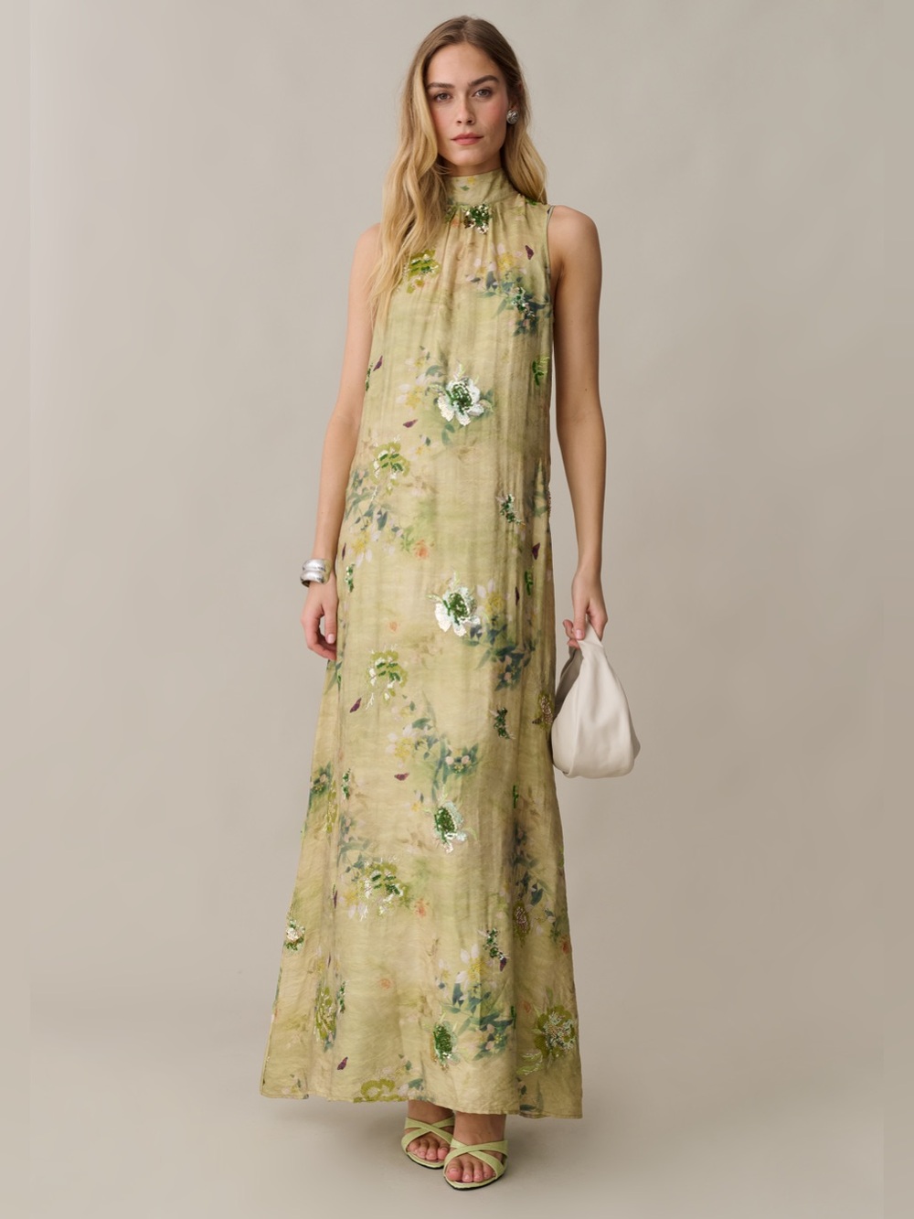 NWT Few Moda o.p.t Naia Dress size Large L Maxi Green Sequin